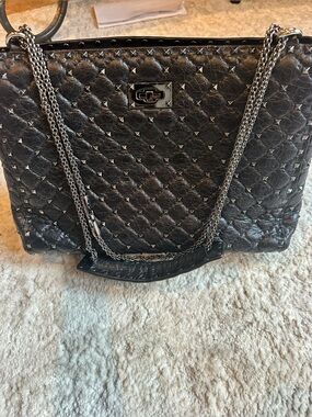 Valentino Quilted Rockstud Tote/Shoulder Bag - Black